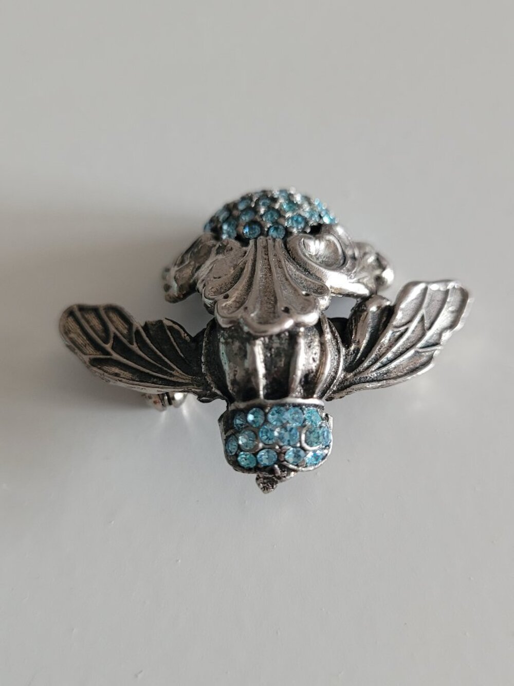 Danny Pollak Silver-Tone + Blue Rhinestone Winged Insect Brooch/Pin - Picture 3 of 6